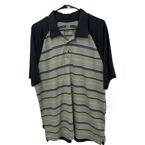 Oakley‎ Polo Shirt Mens XL Gray Yellow White Striped Short Sleeve Golf